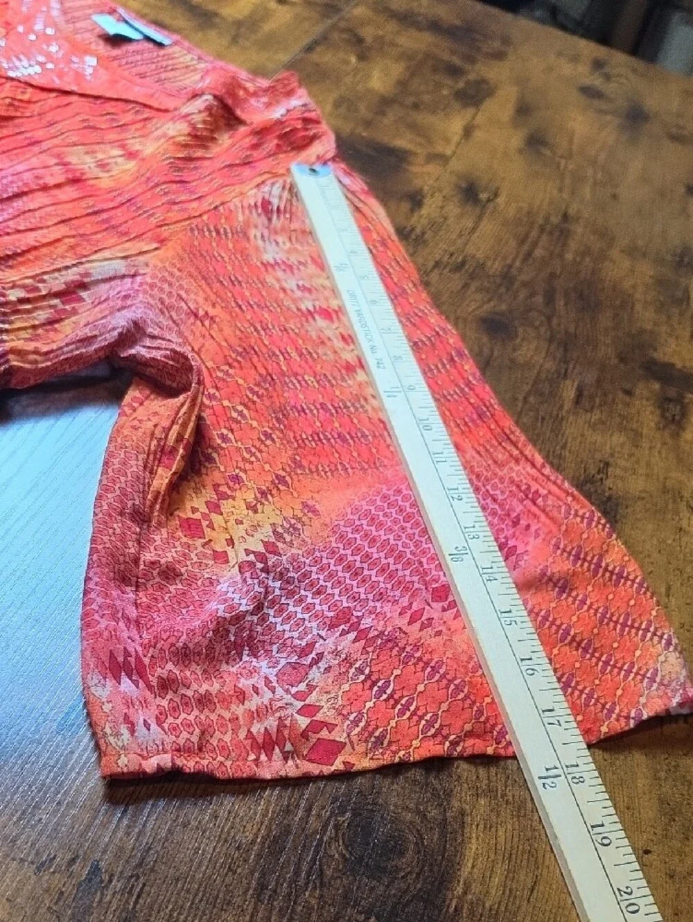 CATHERINES | Semi Sheer Crinkle Swing Blouse Beaded Bell Sleeve Orange | 1X